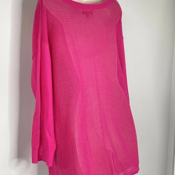 American Eagle Blouse Women’s XL Hot Pink Top Shirt Semi Sheer Back Knit AEO - Picture 4 of 6